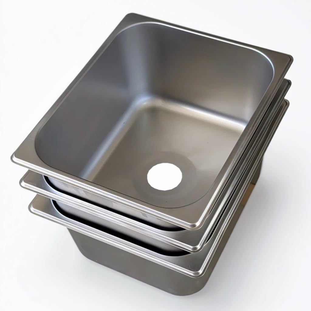 4-Compartment Drop-in Stainless Steel Concession Sink Kit, 12.75x7x6 inches (Large sink bowl), 12.75x10.5x6 inches (small sink bowl), with Strainers and Waterproof Safety Labels