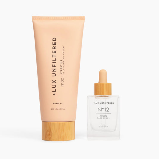 + Lux Unfiltered Golden Hour Set with N°32 Gradual Hydrating Self Tanner in Santal and N°12 Bronzing Self Tanning Face Drops