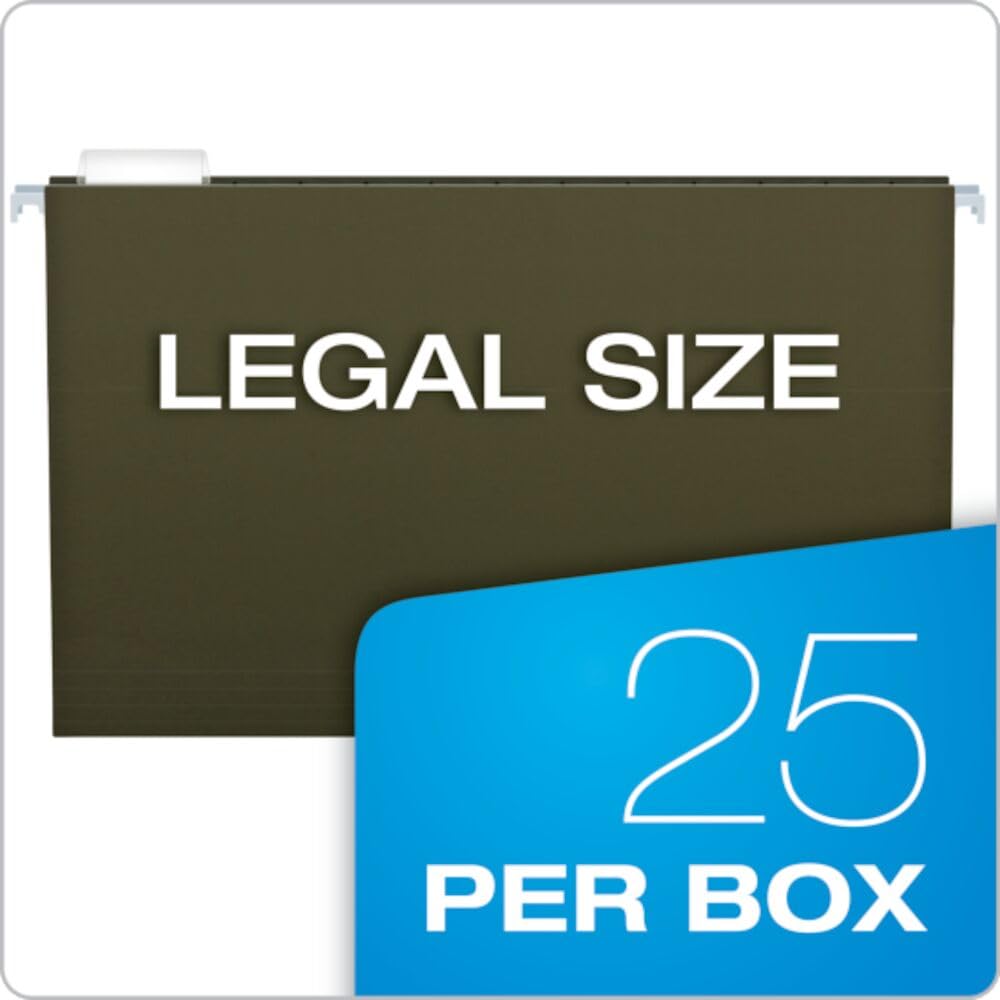 Pendaflex Extra Capacity Reinforced Hanging File, 3", Legal Size, Standard Green, 1/5 Cut, 25/BX (04153x3)