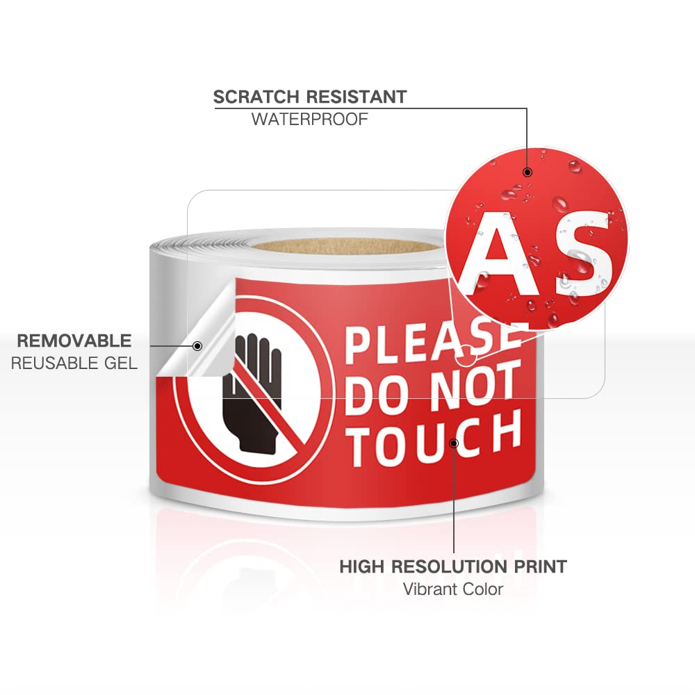 200 PCS Do Not Touch Stickers Tape 3"×6" Inches Please Don’t Touch Sign Commercial Grade Removable Waterproof Vinyl Decal