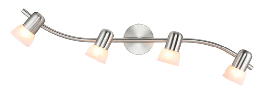 XiNBEi Lighting Track Lighting, 4 Light S-Shaped Track Light Bar with Glass, Modern Kitchen Ceiling Light Bar Brushed Nickel XB-TR1238-4-BN