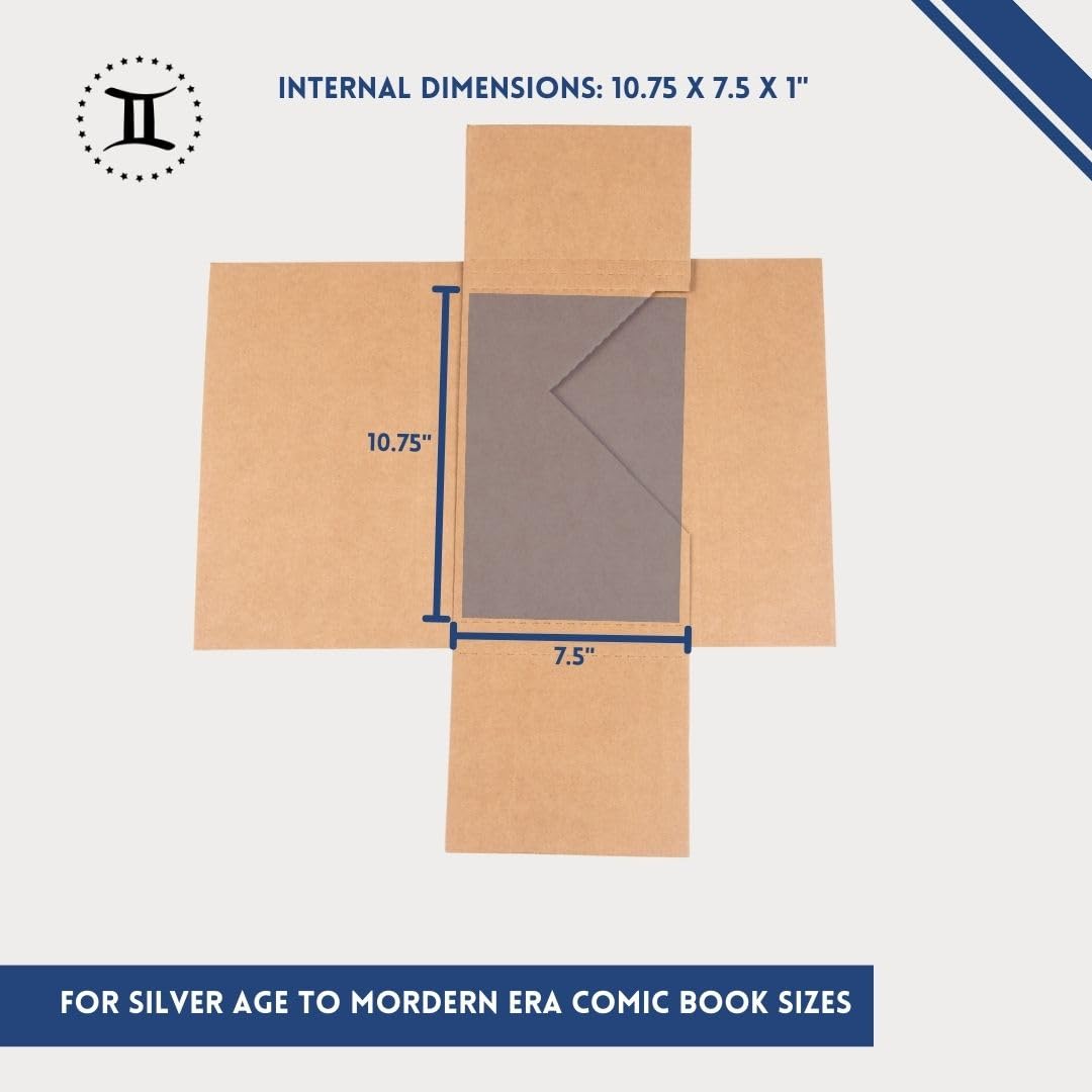 Gemini Comic Book Mailers | 10.75x7.5x1 Inch - Pack of 25 | Easy Fold, Stay Flat, Crush Proof, and Do Not Bend | Flat Boxes for Shipping, Books Boxes and Wraps, Mailers Boxes, Rigid Mailers