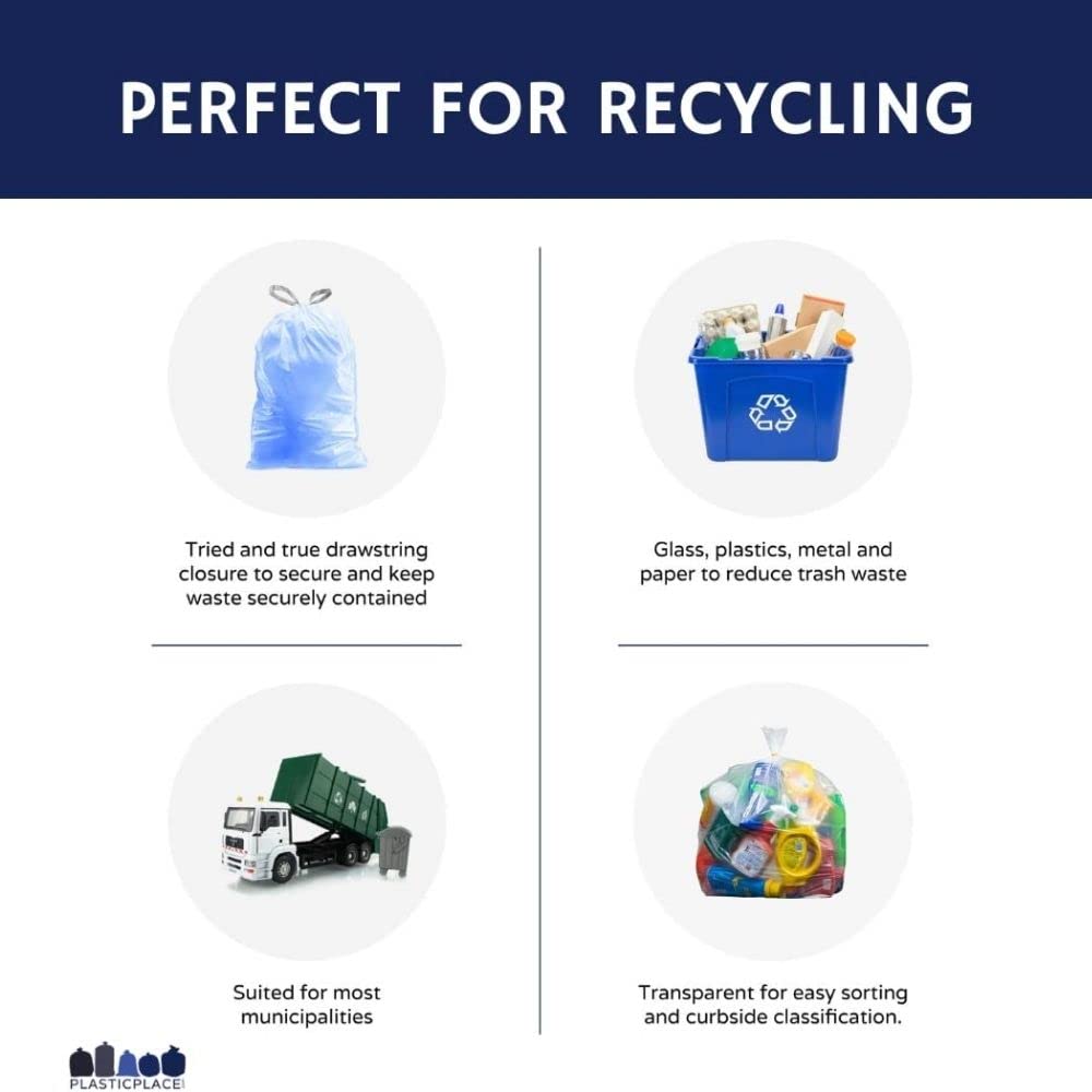 Plasticplace Custom Fit Trash Bags, Compatible with simplehuman Code K (100 Count) Tinted Blue Drawstring Garbage Liners 10 Gallon / 38 Liters, 24" x 28"