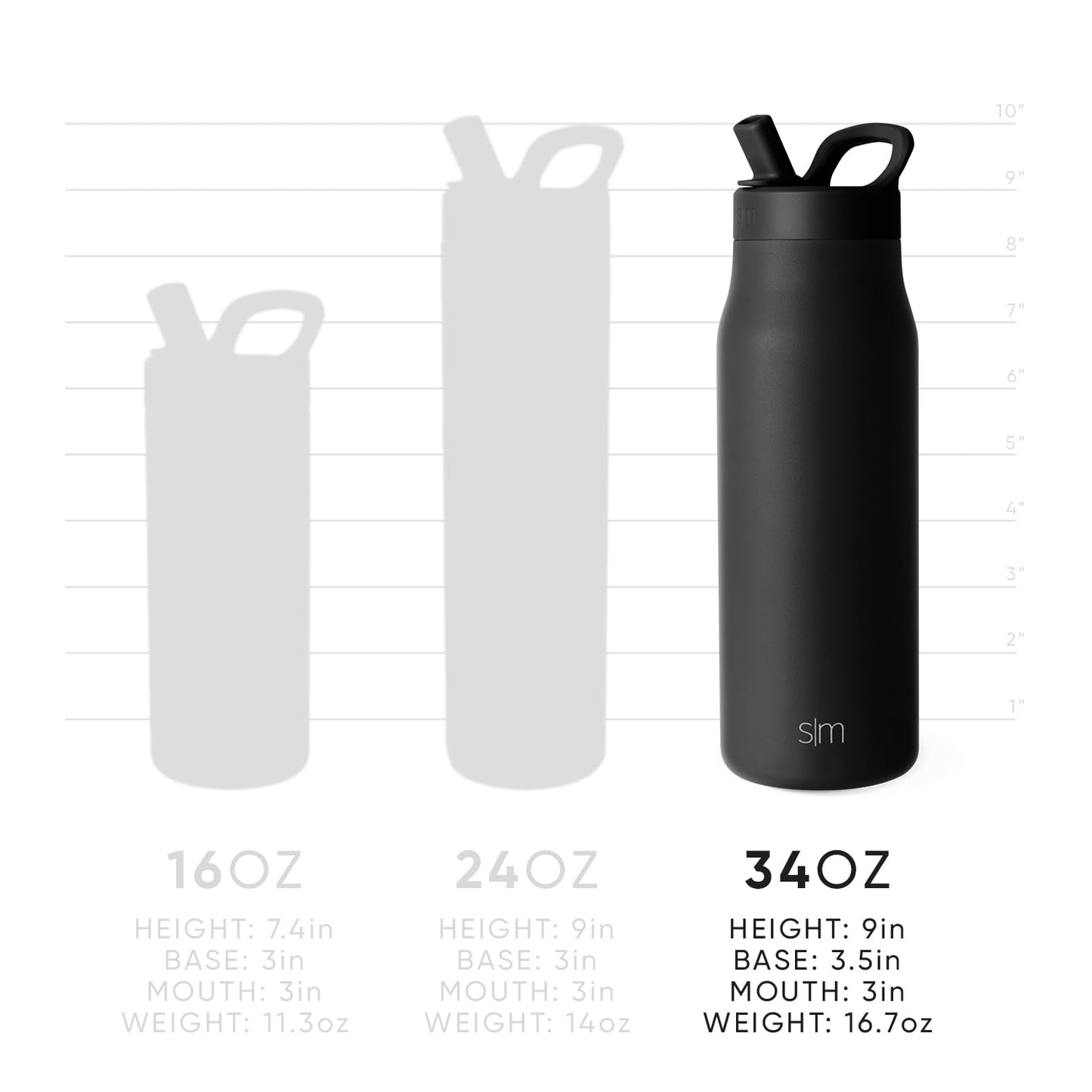 Simple Modern Water Bottle with Straw lid | Insulated Stainless Steel Thermos | Reusable Travel Water Bottles for Gym & Sports | Leak Proof & BPA Free | 34oz, Midnight Black