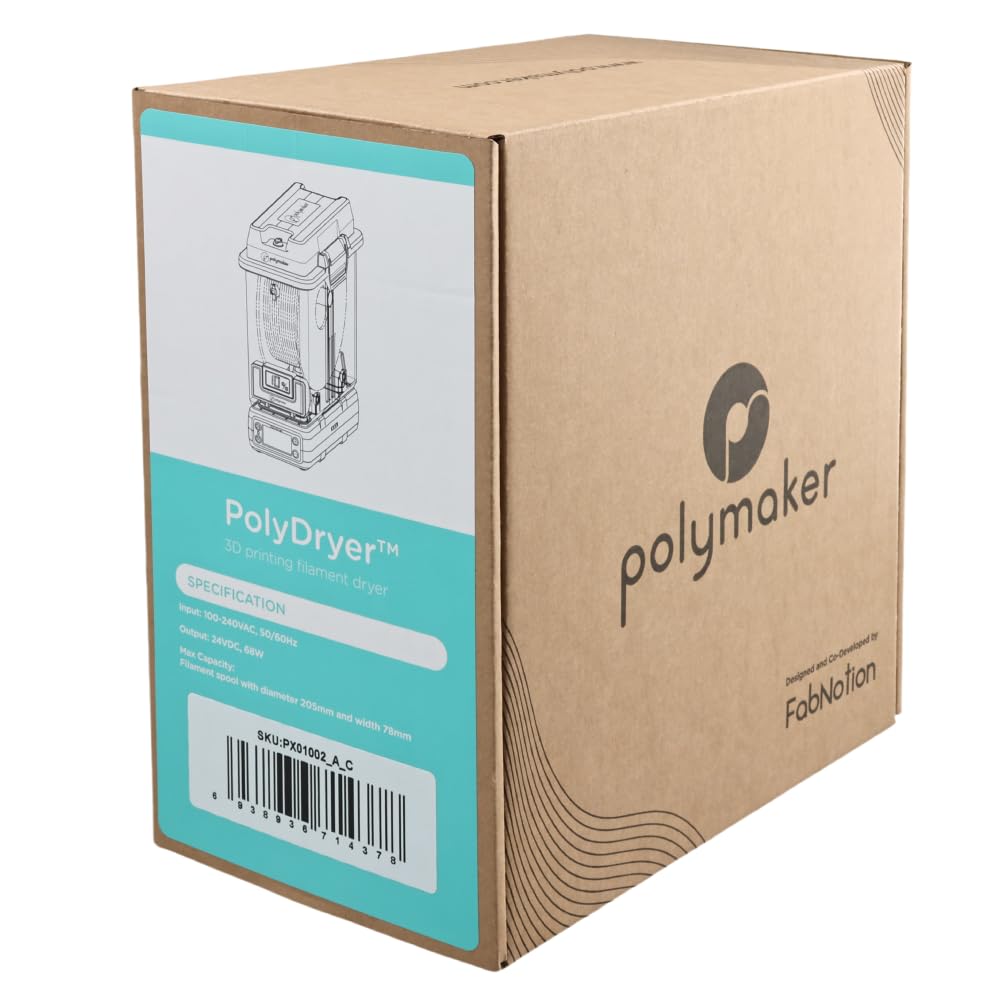 Polymaker 3D Printing Filament Dryer and Storage Box - PolyDryer and PolyDryer Box for Filament Drying and Sealing with Heat Control, Compatible with PA Nylon, PLA, PVB, PETG, ABS, TPU 1.75mm 2.85mm