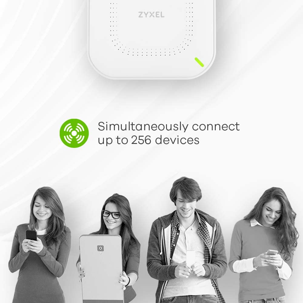 Zyxel WiFi 6 AX1800 Wireless Gigabit Access Point | Mesh, Seamless Roaming, & MU-MIMO | WPA3-PSK Security | Cloud, App or Direct Management | POE+ or AC Powered | AC Adapter Included | NWA50AX