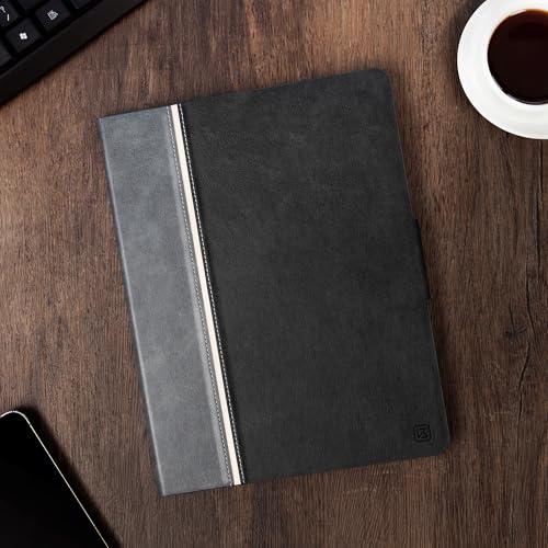 KingBlanc Case for iPad 10th Generation (2022,10.9-inch) with Built-in Pencil Holder, Vegan Leather Protective Smart Stand Cover, Auto Sleep Wake, Multiple Angles for Viewing/Typing, Black × Gray