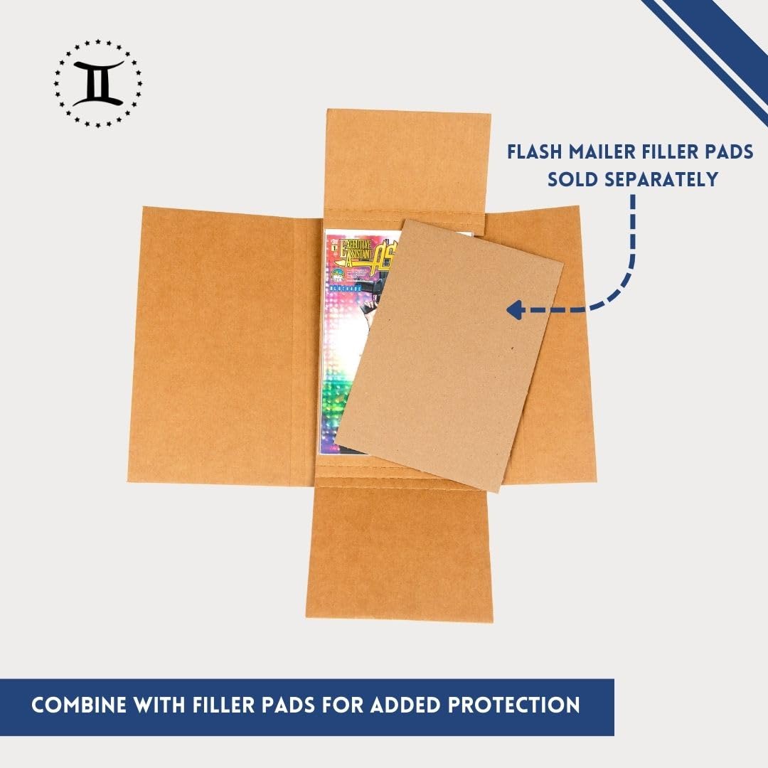 Gemini Comic Book Mailers | 10.75x7.5x1 Inch - Pack of 25 | Easy Fold, Stay Flat, Crush Proof, and Do Not Bend | Flat Boxes for Shipping, Books Boxes and Wraps, Mailers Boxes, Rigid Mailers