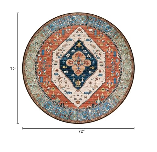 Lahome Ultra-Thin Round Rugs - 6ft Washable Round Area Rugs for Living Room Non-Slip Throw Circle Rugs for Bedroom Dining Room Rug, Non-Shedding Office Rug Oriental Round Carpet for Bedroom Kitchen