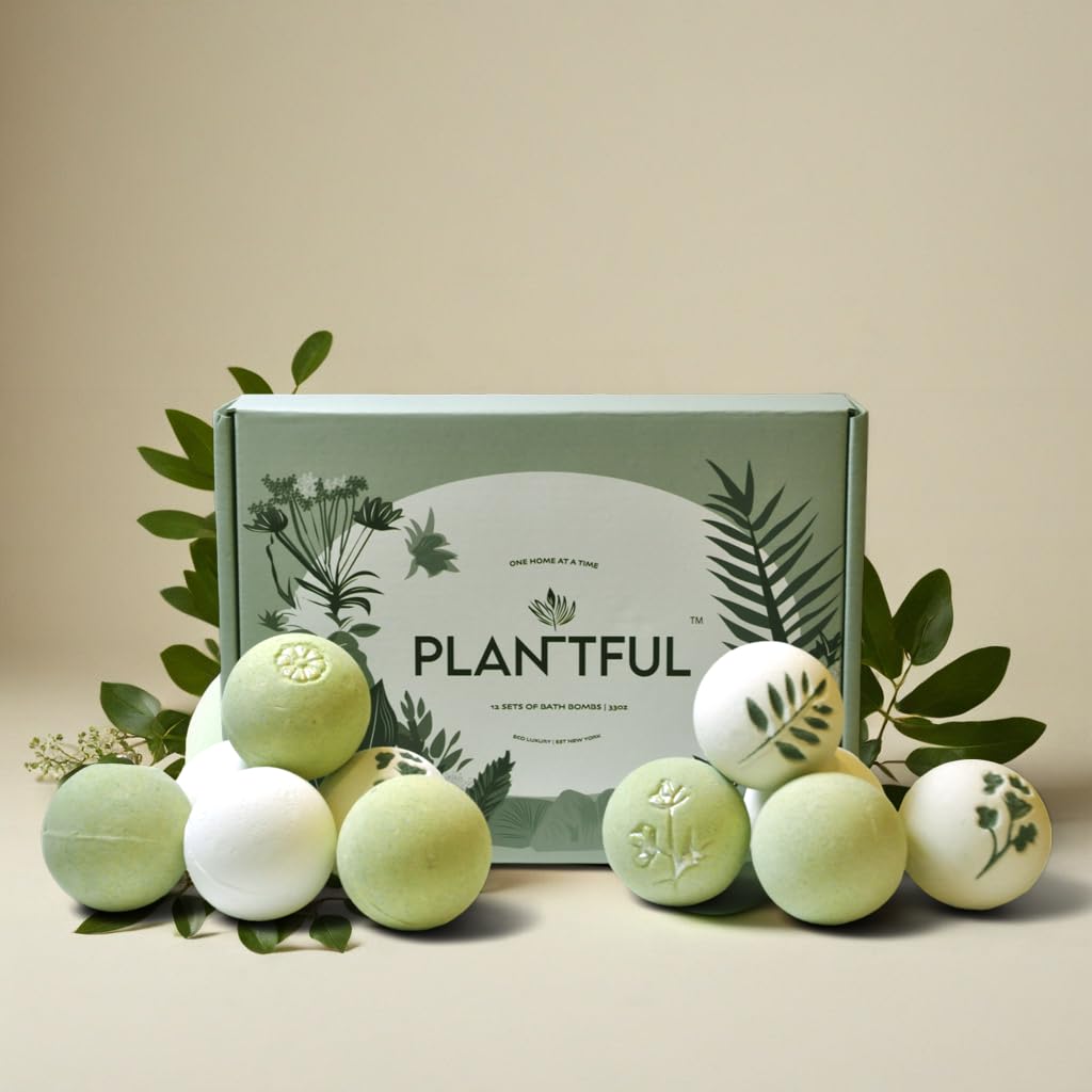 Plantful™ Natural Organic Handmade Bath Bombs,12 Gift Sets, Aromatherapy, Moisturize, Essential Oils, Bubble Bath for Kids, Perfect Gifts for Men and Women, Kindness Self Care, Valentine's Day Gifts