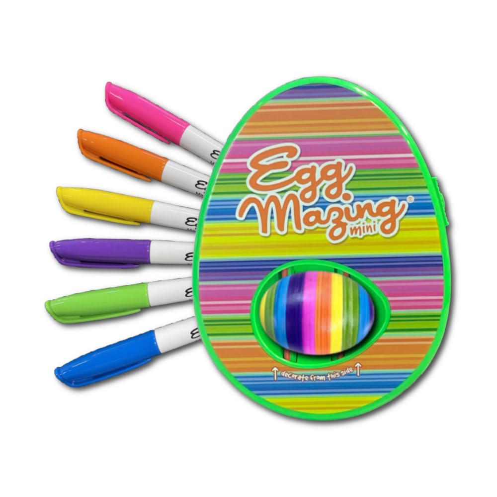 The EggMazing Easter Egg Mini Decorator Kit Arts and Crafts Set - Includes Egg Decorating Spinner and 6 Markers - Packaging May Vary