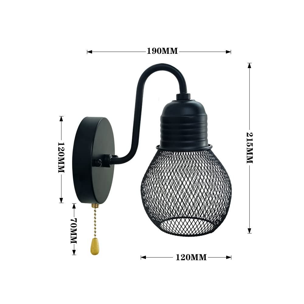 VinTopsh Black Wall Sconce with Pull Chain Switch,1-Light Wall Lamp,Industrial Farmhouse Wall Sconces for Living Room Bedroom Bathroom Kitchen Porch (12 cm Shade)