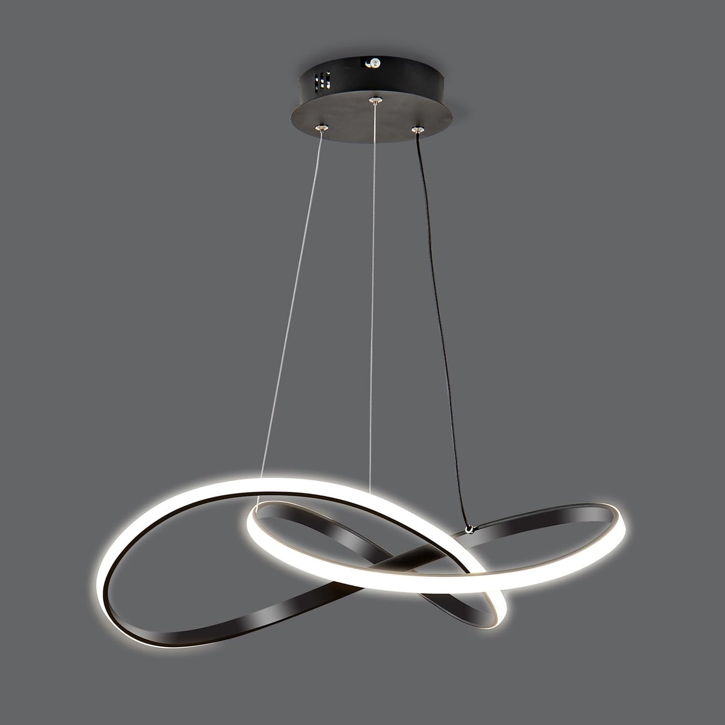 Viruhaka Modern LED Pendant Light Fixture，Black Contemporary Ceiling Hanging Fixture with Irregular Ring Lights for Dining Living Room Bedroom Kitchen Island Cafe（4000K，Neutral Light ）