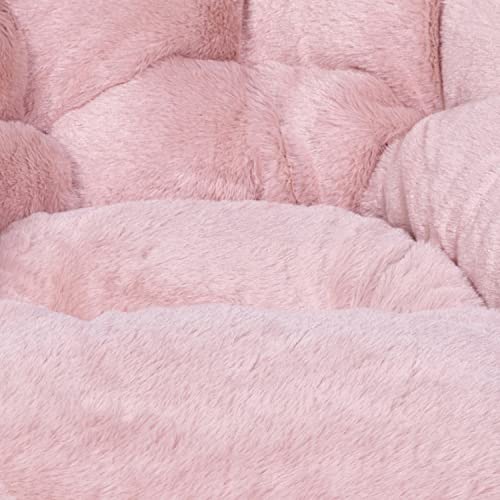 Flash Furniture Gwen Kids Cozy Mini Folding Saucer Chair - Blush Faux Fur Moon Chair - Soft Gold Metal Frame - 23" Portable Folding Chair For Living Room or Bedroom