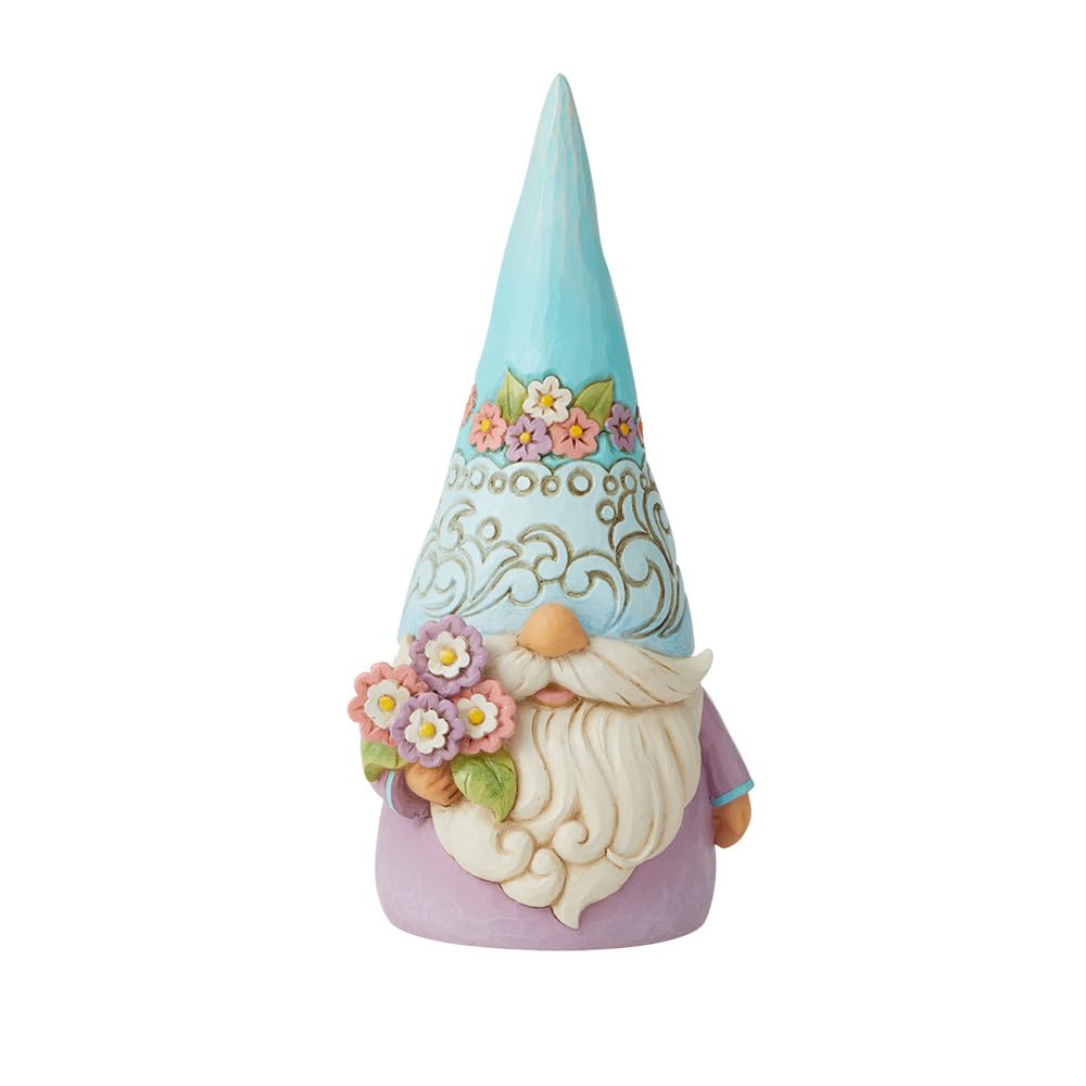 Enesco Jim Shore Heartwood Creek Gnome Holding Flowers Figurine- Stone Resin Hand Painted Crafted Collectible Decorative Gnomes Figurines Home Decor Statue, 7 Inch