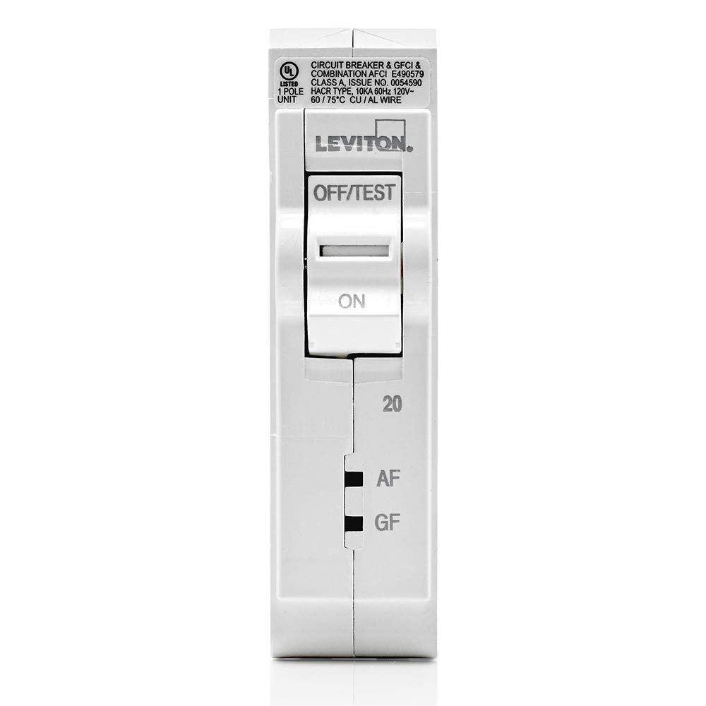 Leviton LB120-DF 20A 1-Pole Plug-On AFCI/GFCI Branch Circuit Breaker, Hydraulic Magnetic, 120 VAC, White