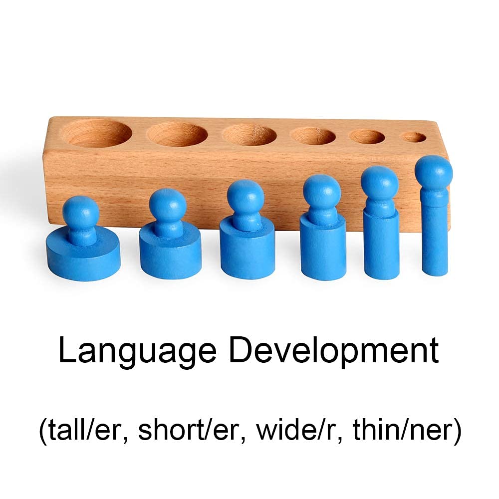 BOHS Montessori Knobbed Cylinders Blocks - 6 Pegs / 6.7 Inches - Colorful Wooden Early Home School Toys - 4pcs Set