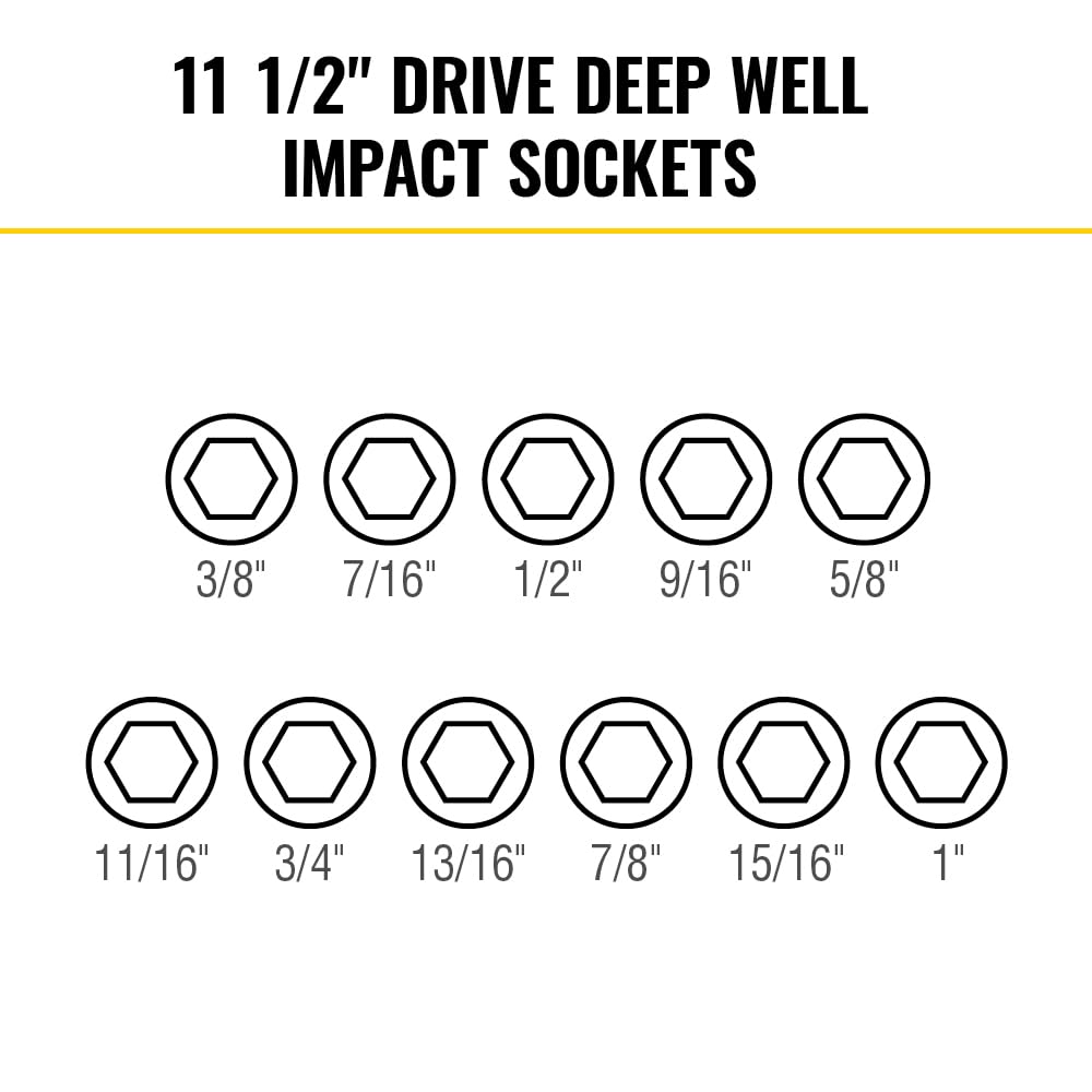 Klein Tools 65111IMPCT KNECT Deep-Well Impact Socket Set, 1/2-Inch Drive, SAE, Color Coded, MODbox Case, Impact Adapter and Extension, 14-Piece