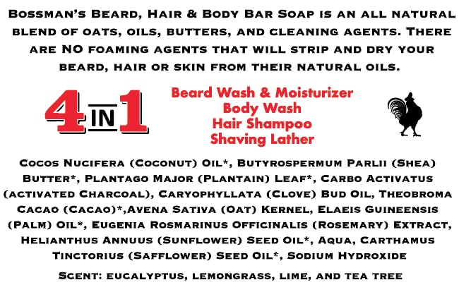 Bossman 6 Pack Men’s Bar Soap 4-in-1 – All Natural Organic Beard Wash, Shampoo, Body Wash, Shaving and Bath Soap - Essential Beard Care, Scent – Lavender and Patchouli