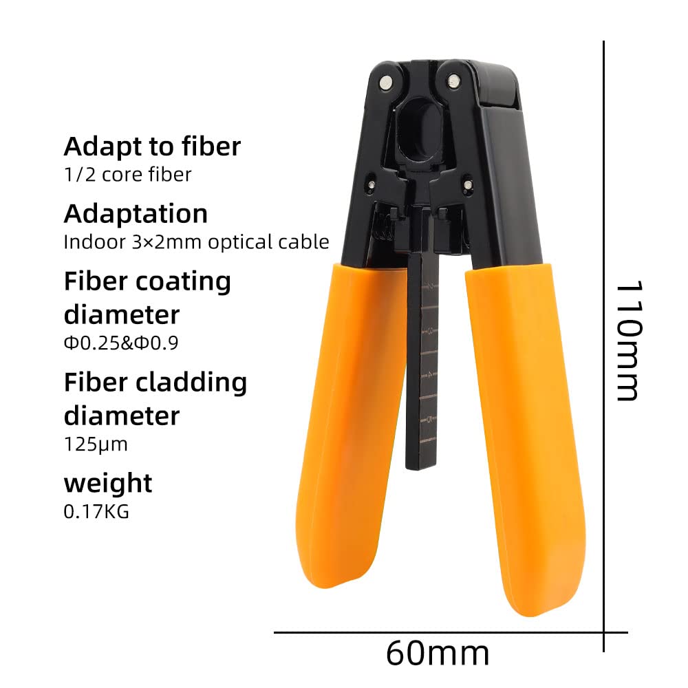 FTTH optical fiber tool kit with 36000 cutter FC-6S and optical fiber drop cable optical fiber stripper CFS-3 stainless steel Adjustable openin three-port hole optical fiber cold connection (5 in 1)