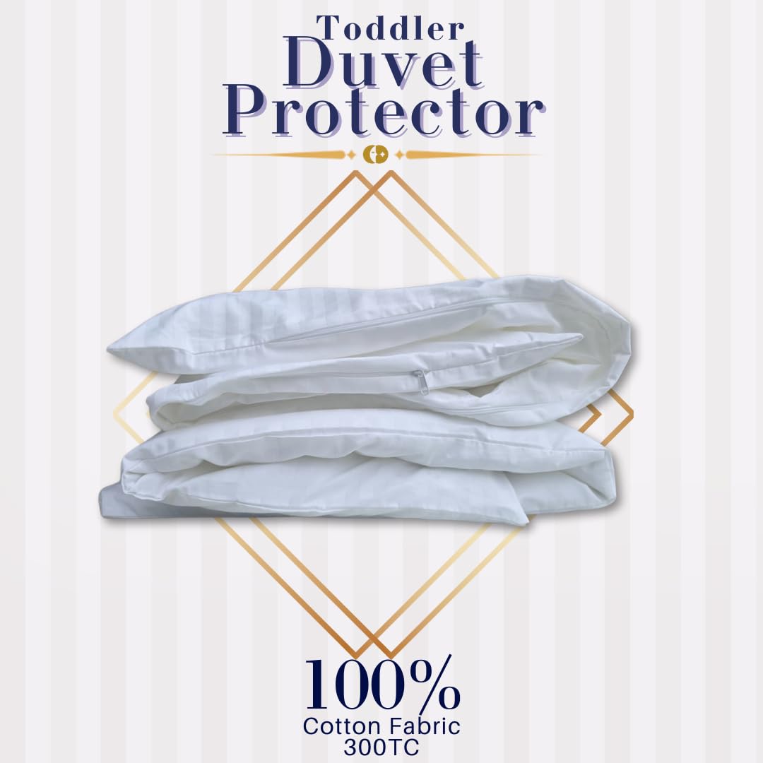 Duvet Cover Protector for Toddler Comforter, 100% Cotton, Zipper to Block Blanket from Dust Fits Standard Crib & Toddler Bed, 33x42 Inch, White