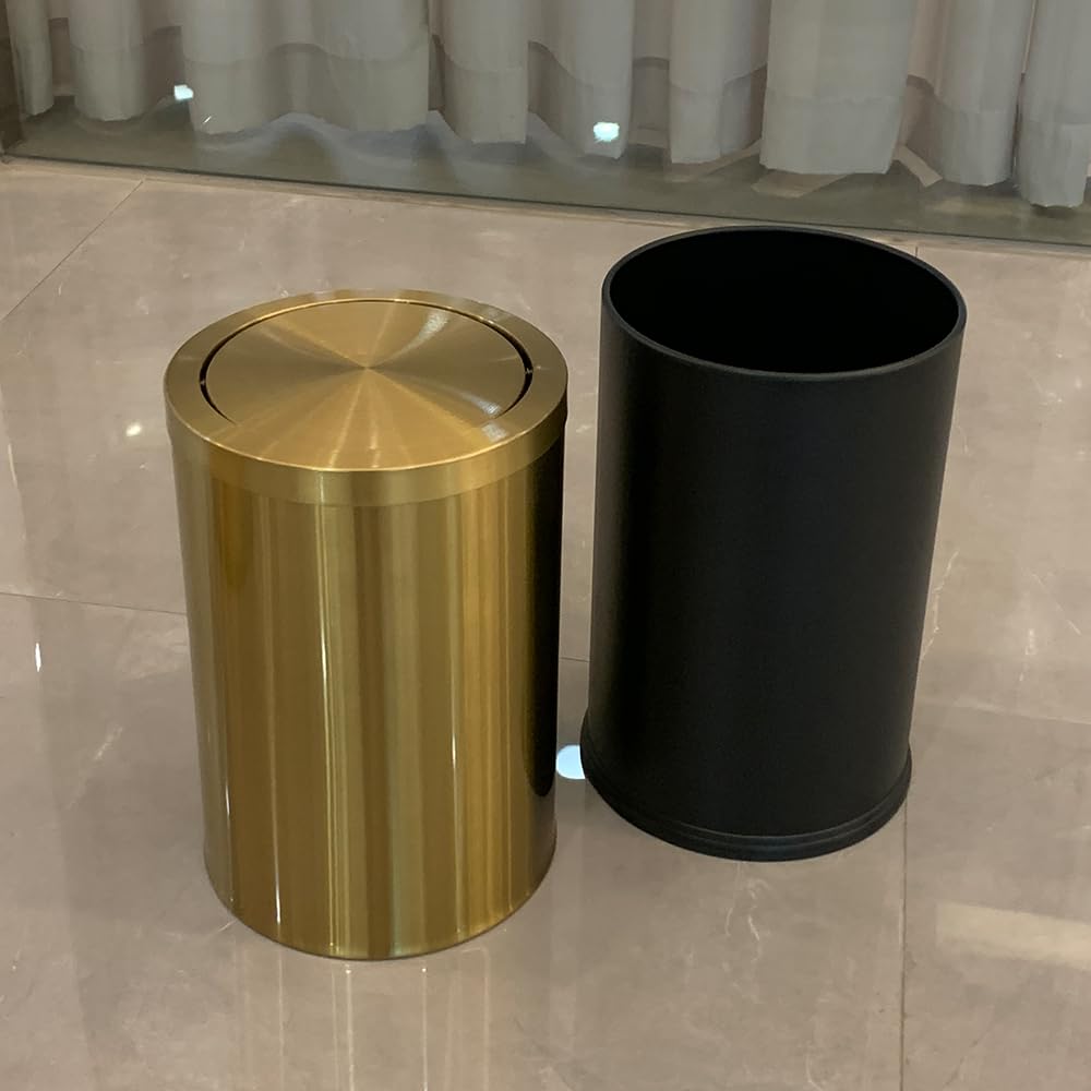 LEASYLIFE 9 Liter/2.4 Gallon, Small Gold Trash can with Swing lid, Brass Bathroom Trash can, Bedroom Garbage bin,Trash bin for Office, Living Room,Bathroom，Restaurant Bathroom