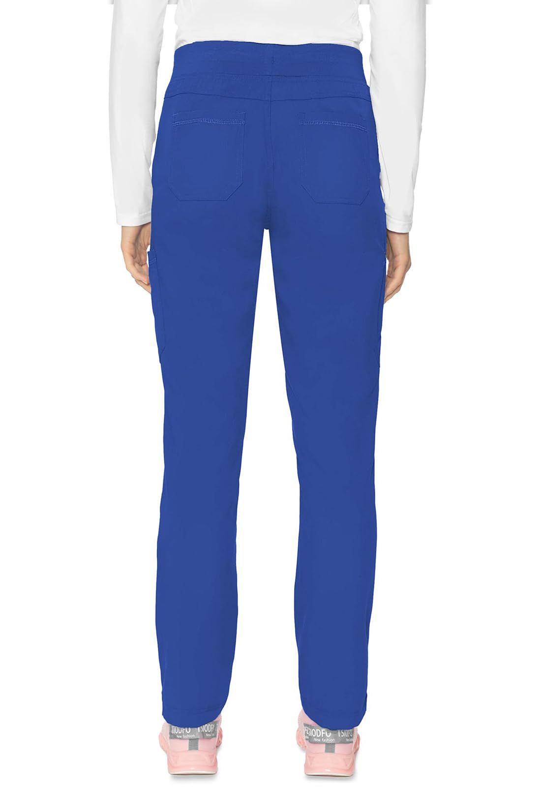 Med Couture Scrub Pants for Women, Jersey Waist Yoga Bottoms, 6 Pockets with Mid Rise Drawstring Waistband MC7725, S, Royal