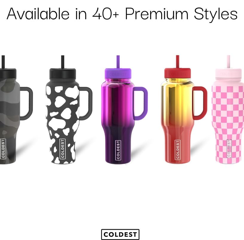 Coldest 40 oz Tumbler with Handle and Straw, 100% Spill Proof Tumbler with Straw (3 Lids), Stainless Steel Insulated Leakproof Tumblers for Women Men, Cup Holder Friendly, 46 oz (Forever Pink Glitter)