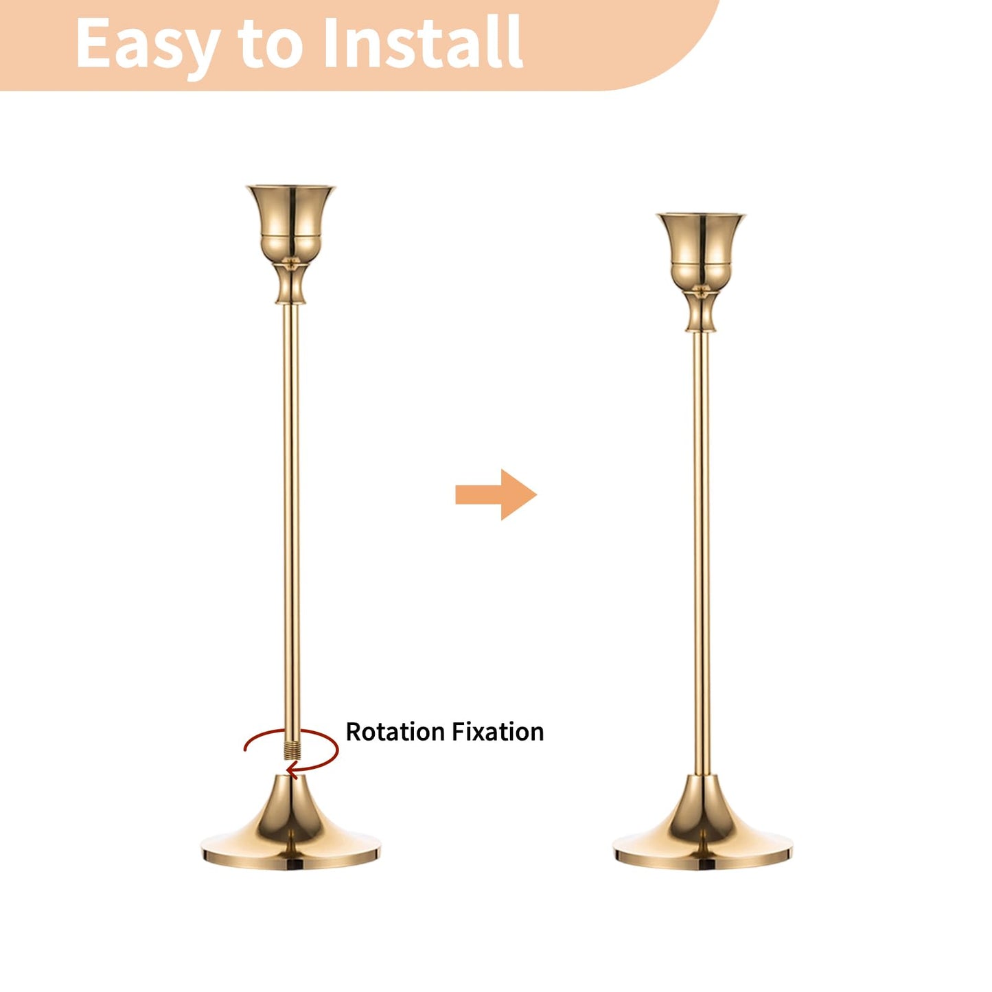 Nuptio Candlestick Candle Holders 15 Pcs Candle Stick Holder Gold Taper Candle Holder Candle Stand for Wedding Party Thanksgiving Halloween Birthday Mantel Baby Shower Table Centerpieces Decor