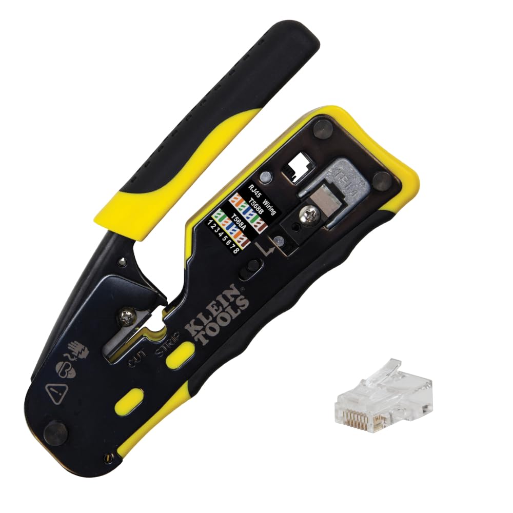 Klein Tools 80024 Ratcheting Data Cable and RJ45 Crimp Tool with CAT6 Plug 50-Pack, Pass Thru Installation Tool Kit