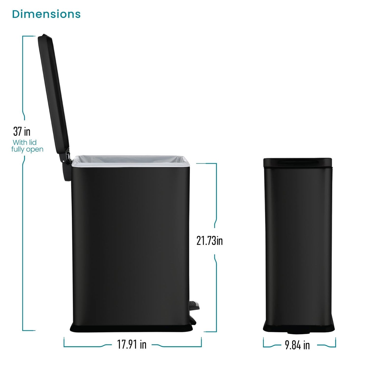 Home Zone Living 8 Gallon Slim Kitchen Trash Can with Soft Close Lid, Step Pedal, Bag Tuck Band, and Removable Liner, Stainless Steel, Matte Black, 30 Liters