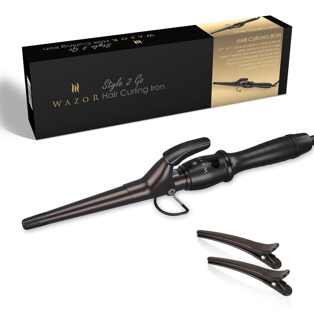 Hair Curling Wand, 1-1/2" Tapered Curling Iron, Ceramic Hair Curler with Adjustable Temperature Instant Heating Hair Curler, Auto Shut Off with 2 Clips