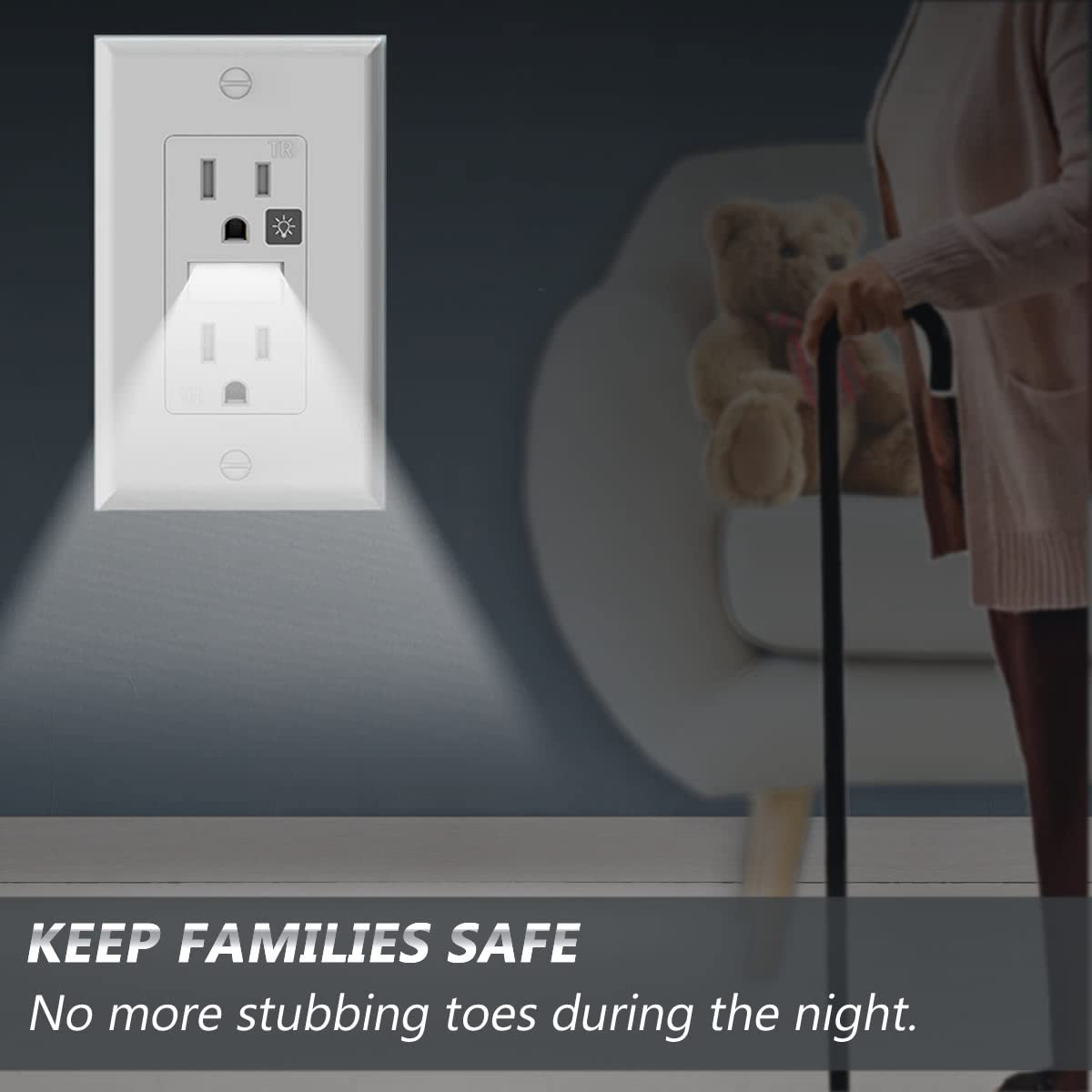 SOZULAMP White Outlets Receptacles with Night Light,Electrical Tamper Resistant Wall Outlet 15 Amp 125Volt, Nightlight Wall Outlet with Covers Wall Plate(10 Pack)