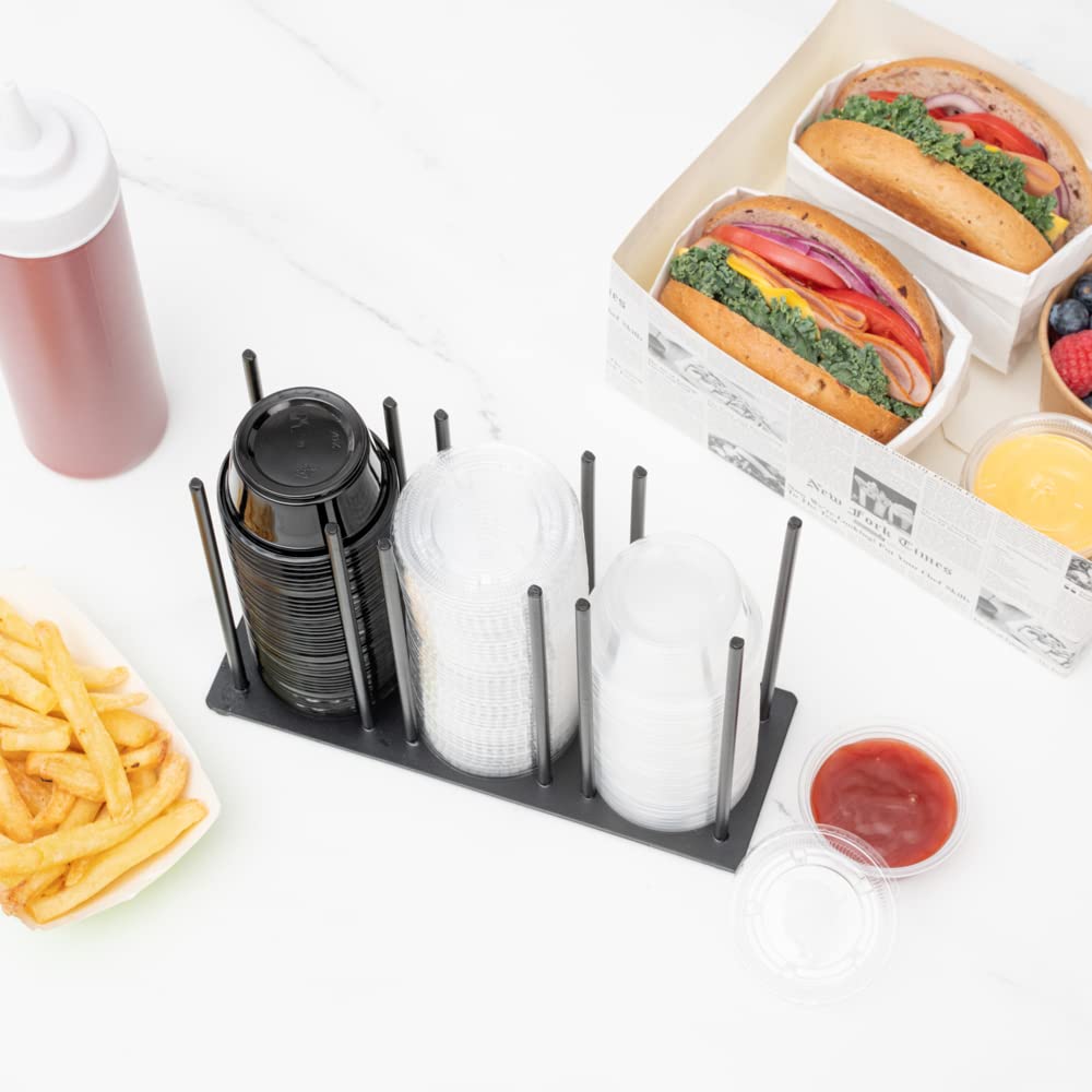 Restaurantware-Chef 101 8.25 x 3 x 6 Cup And Lid Organizer, 1 3-Section Cup And Lid Holder - Horizontal Design, Compact, Black Iron Dispenser, For Countertops And Storage
