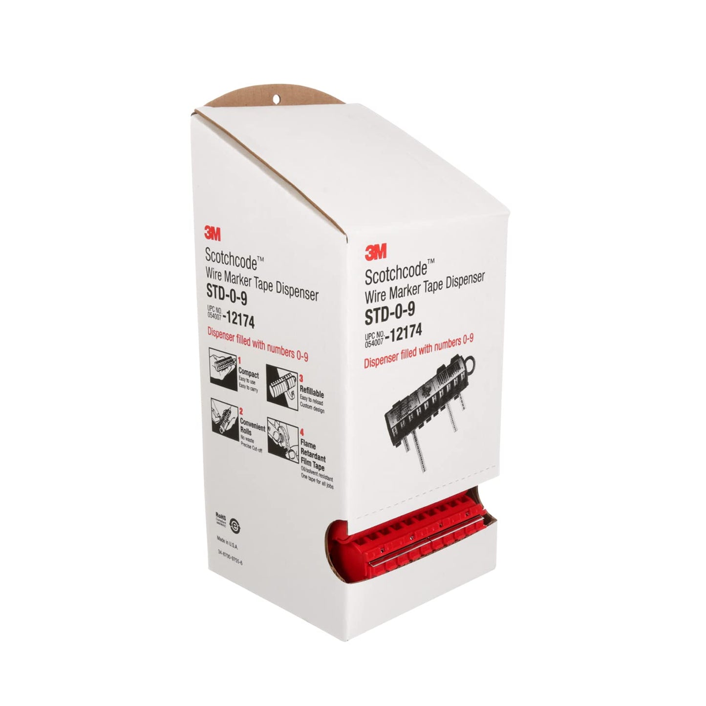 3M ScotchCode Wire Marker Tape Dispenser w/ Tape STD-0-9, Includes 1 each of 0-9 numbered rolls