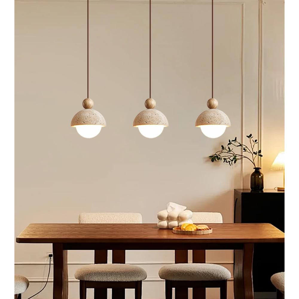 Spherical Wabi Sabi Pendant Light Natural Stone Retro Japanese Style Yellow Travertine Pendant Lighting Vintage Mini Wood Nordic Hanging Light for Kitchen Island Dining Room Bedroom Hallway Bedside