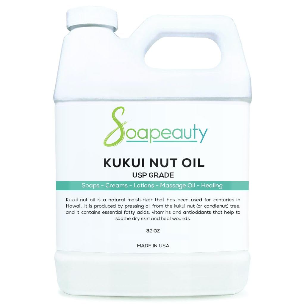 KUKUI NUT OIL Cold Pressed Unrefined | 100% Natural Available in Bulk | Carrier for Essential Oils, Face, Skin, Hair Moisturizer, Soap Making | 32 fl oz