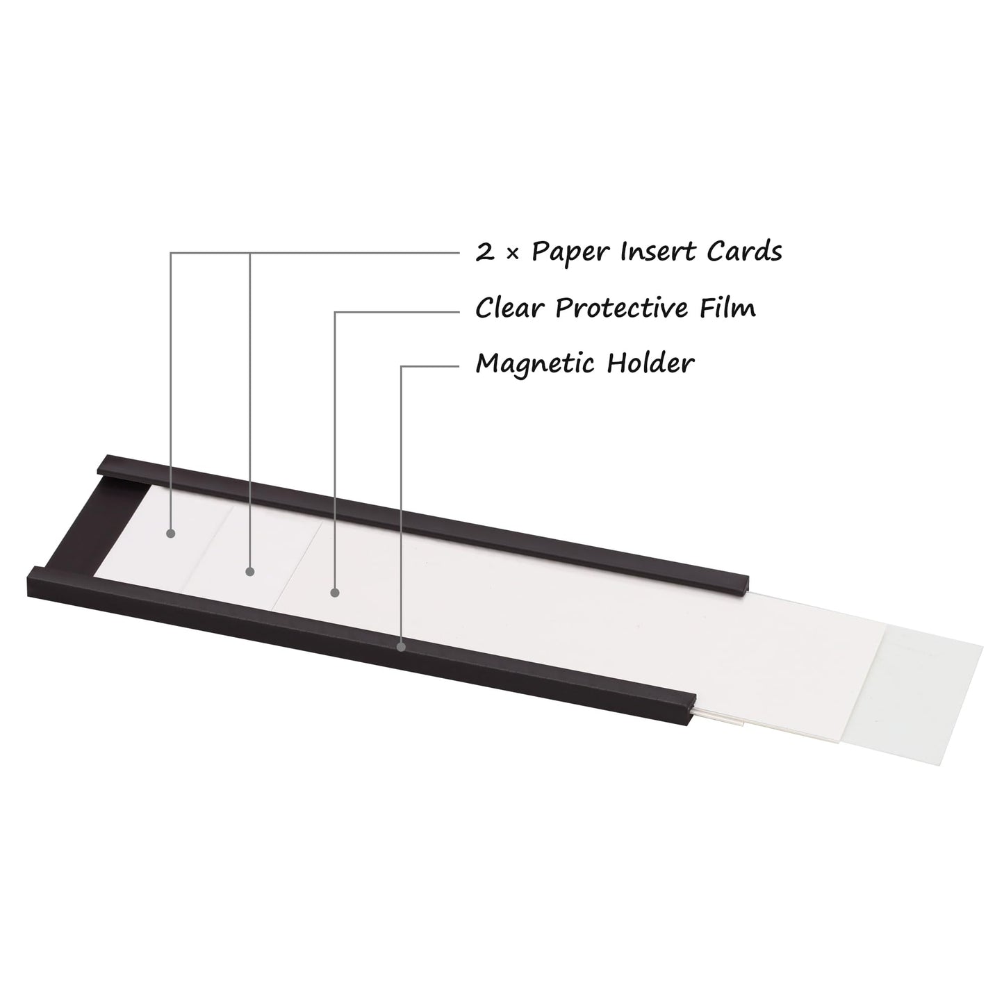 Realth Magnetic Label Holders 2'' x 4'' 70 Pack with Paper Inserts and Clear Plastic Protectors, Magnetic Label Strips Magnetic Data Card Holders File Cabinet Labels for Metal Racks and Shelves