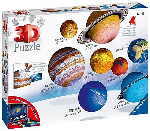 Ravensburger Solar System 540 Piece - 9 Planet 3D Jigsaw Puzzle Set for Kids & Adults | Easy Click Technology | Durable Material | Add a Splash of Color to Your Room Ages - No. 11668