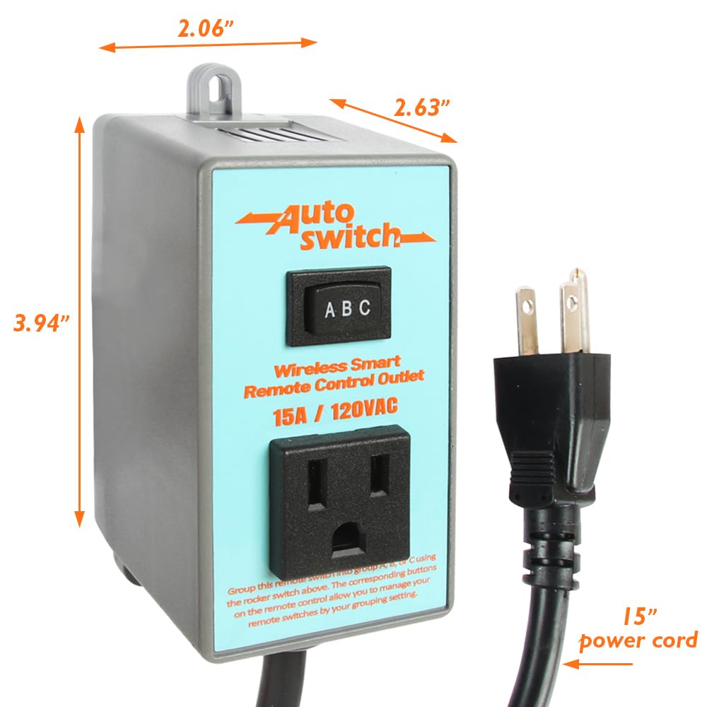 O'SKOOL Remote Control Wireless Electrical Outlet Switch, 433M Transmitter 120V Plug (Battery Included)