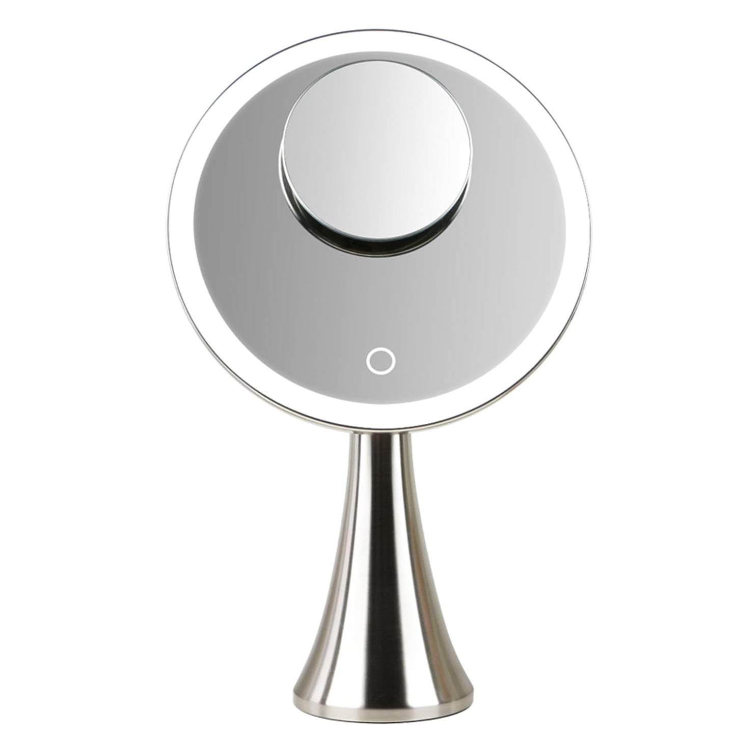 9inch Lighted Round Makeup Vanity Mirror, 5X/10X Dual Magnification with Ultra Bright LED Lights Beauty Mirror, Rechargeable, Cordless, Touch Control Adjustable Brightness, Brushed Stainless Steel