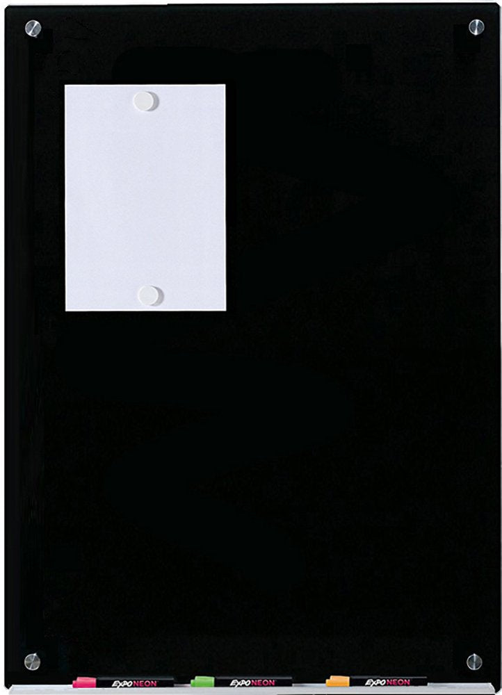 Audio-Visual Direct Magnetic Black Glass Dry-Erase Board Set - 3' x 2' - Includes Magnets, Hardware & Marker Tray