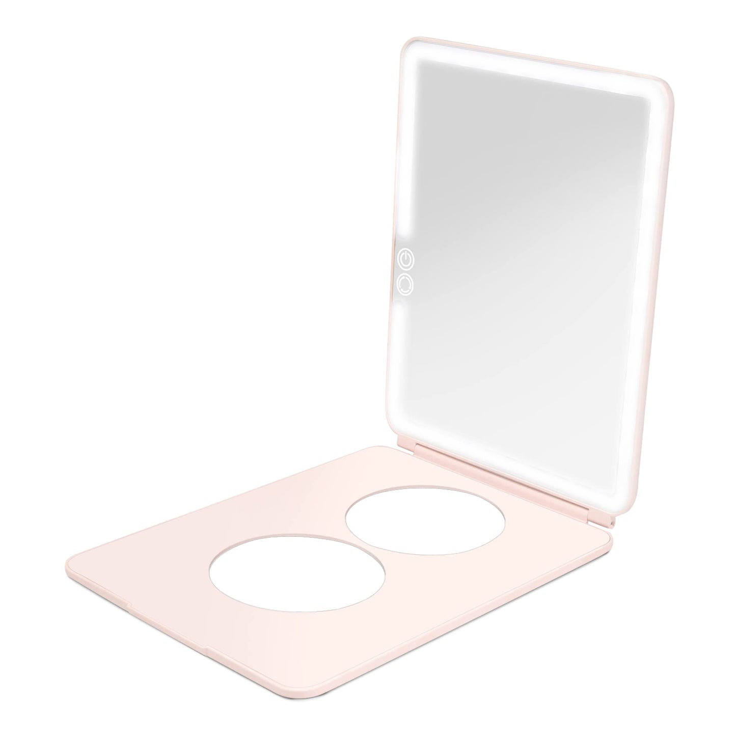 Vanity Planet Handheld Makeup Mirror with Lights, Pose 2.0 (Blush) - Light Up Travel LED Mirror with 3X & 5X Magnification - Dimmable Lighting & Micro-USB Rechargeable Lighted Compact Mirror