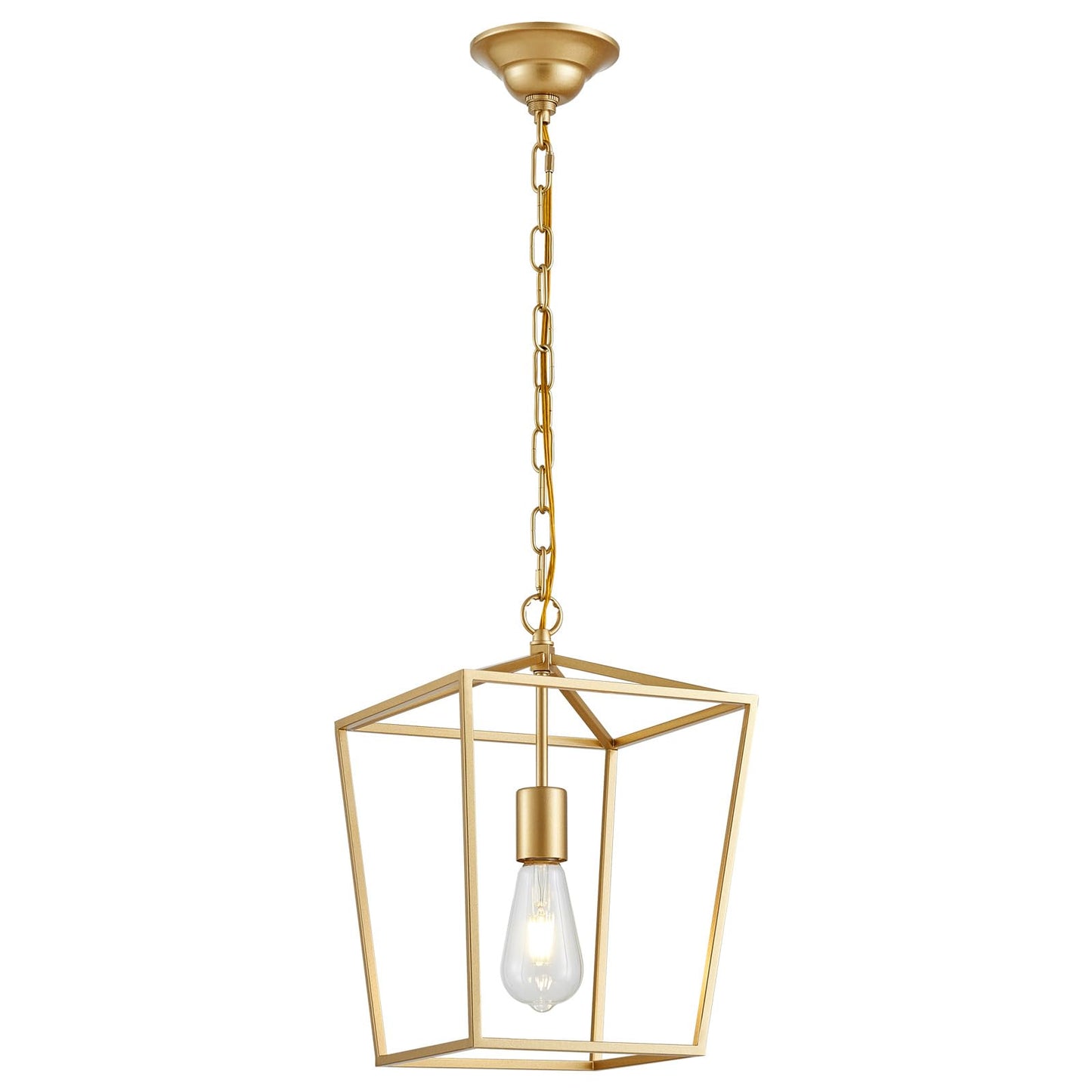 ANJIADENGSHI Lantern Pendant Light Lantern Iron Cage 1 E26 Bulbs Gold Chandelier for Dining Room Kitchen(Bulbs Not Included)