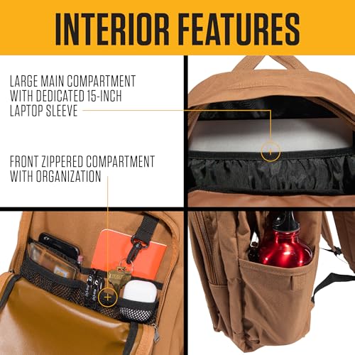 Carhartt 25L Classic Backpack, Durable Water-Resistant Pack W/ 15" Laptop Sleeve and Multiple Organizational Compartments, Black, PFAS Free