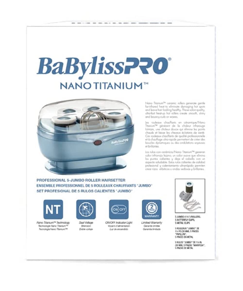 BaBylissPRO Jumbo Hot Rollers, Nano Titanium Hair Styling Tools & Appliances, 5 Count (Pack of 1) BABNTTS7