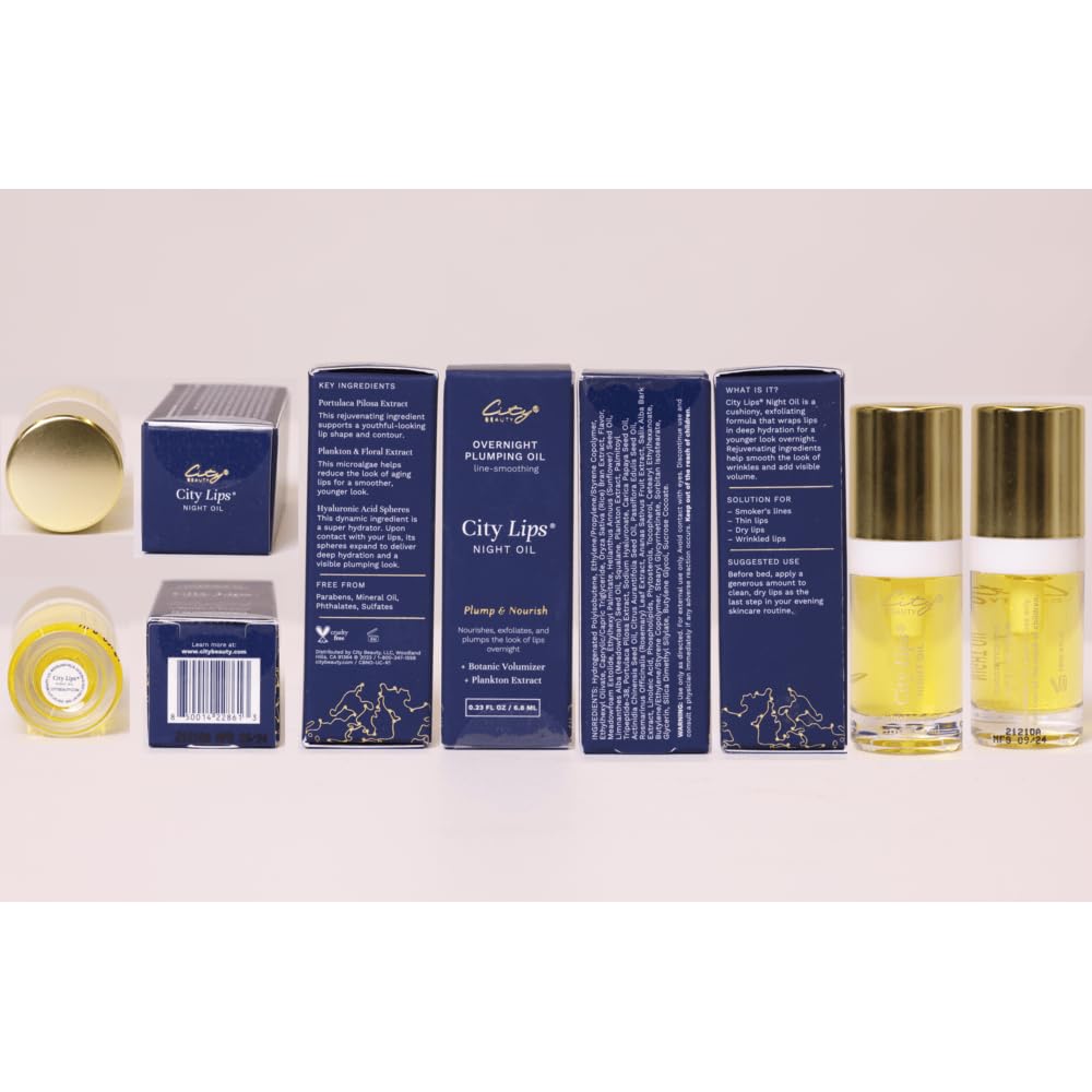 City Beauty City Lips Plumping Oil - Plump, Hydrate, Restore - Anti-Aging Lip Treatment - Plumping Lip Oil with Hyaluronic Acid & Plant Extracts (Pink Champagne)