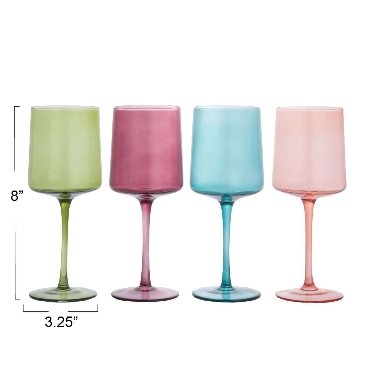 Creative Co-Op Hand Blown Stemmed Wine Glasses, 14 Ounces, 4 Assorted Colors Glassware, Multi