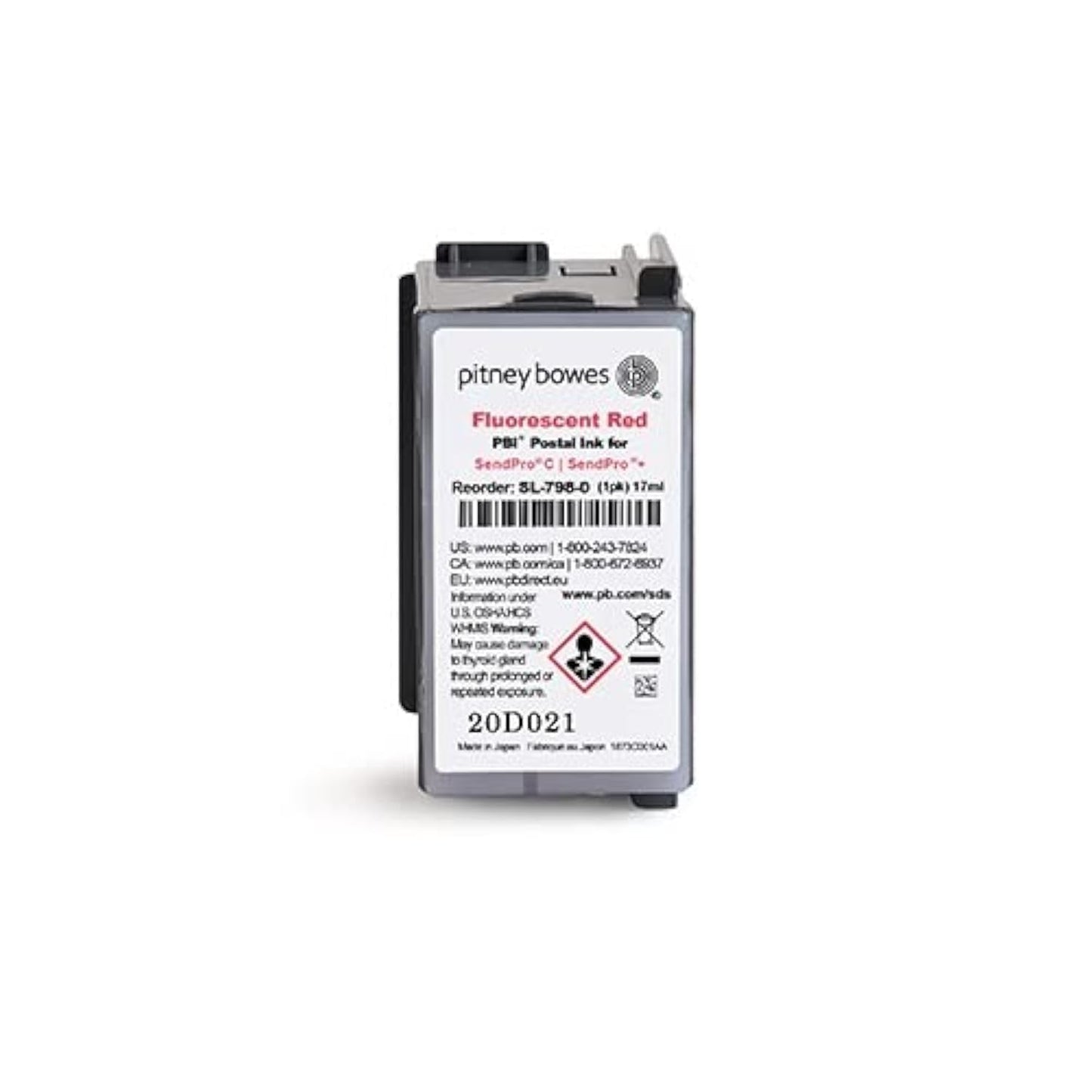 Pitney Bowes SL-798-0 Ink Cartridge for SendPro C and SendPro+, Red Ink, 17 ml