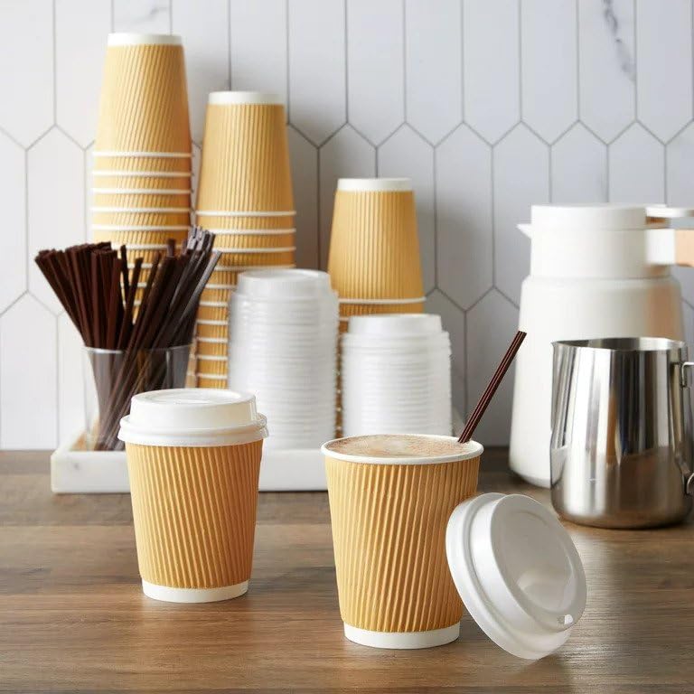 Ripple Paper Cups for Coffee & Tea Made in USA | Bulk for Home, Office, Restaurants & Coffee Shops | Recyclable, Insulated, & Disposable To-Go Cups for Hot Beverages (12oz - 500 Count)